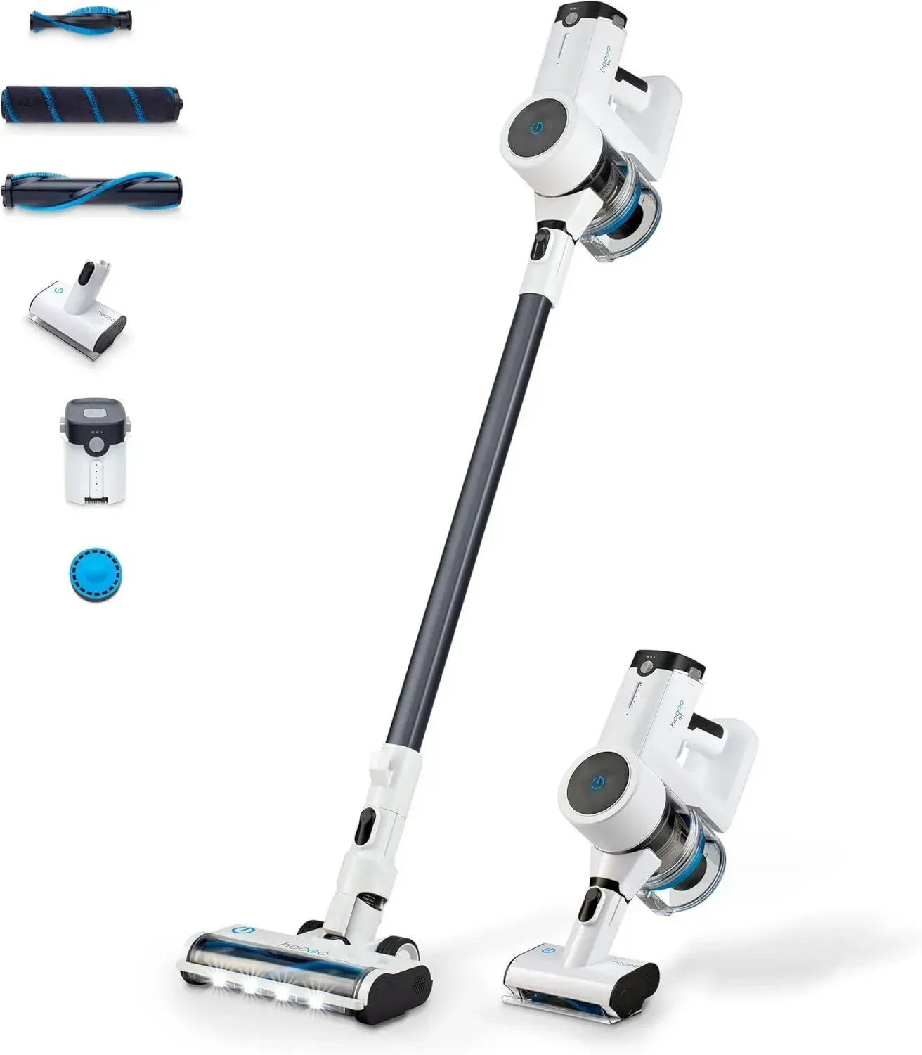 hoogo Kabelloser Akku-Staubsauger S4, 400W, 23000 Pa, Beutellos, 60 Min. Laufzeit, LED-Licht, Ideal für Tierhaare