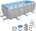 Avenli Rechteckiger Aufstellpool 400x200x100 cm mit Stahlrahmen, Komplettset inkl. Leiter, Filterpumpe und Zubehör, grau