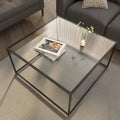 Moderner Glas-Couchtisch mit Metallrahmen, minimalistischer Wohnzimmertisch, leicht montierbar, 66,4 x 66,4 cm