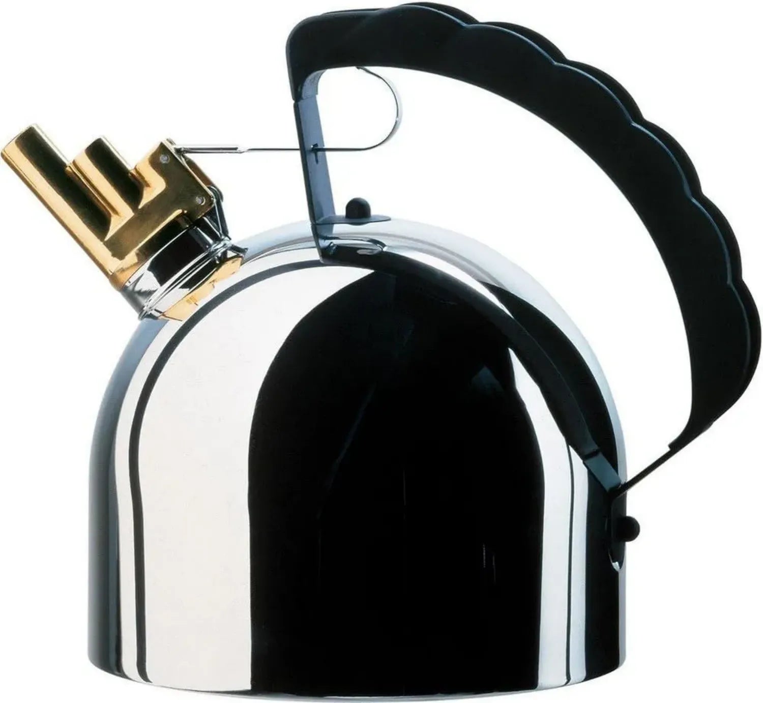 Alessi Wasserkessel Edelstahl mit Messingflöte und PA-Griff, schwarz
