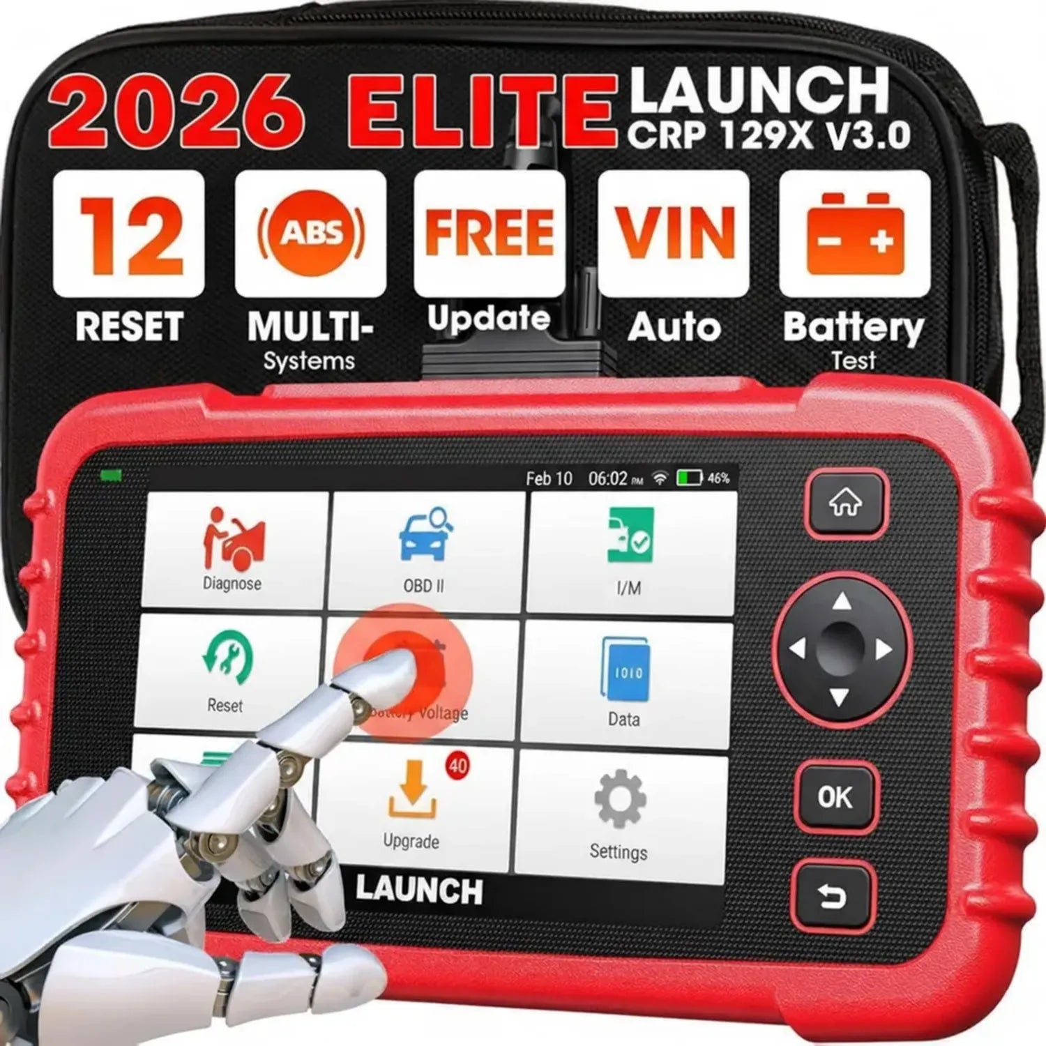Launch CRP129X V3.0 OBD2 Diagnosegerät für alle Fahrzeuge, KFZ-Codeleser mit ABS SRS Motor Getriebe Unterstützung und 12 Reset-Funktionen, AutoVIN, kostenlose Updates
