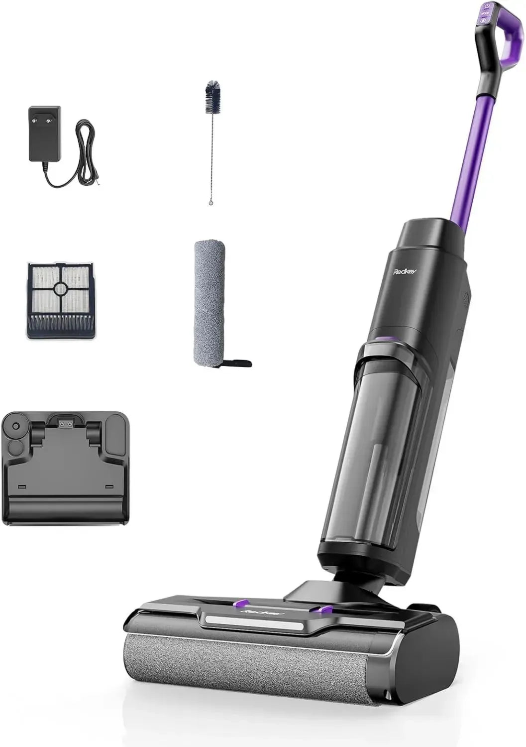 Redkey W15 Nass- und Trockensauger mit 20.000 Pa, Selbstreinigung, Wischfunktion, Dual-Wassertank 910ml, 3 Modi, Kantensäuberung 6mm, LED-Sprachhinweise, geeignet für Hartböden und Tierhaare