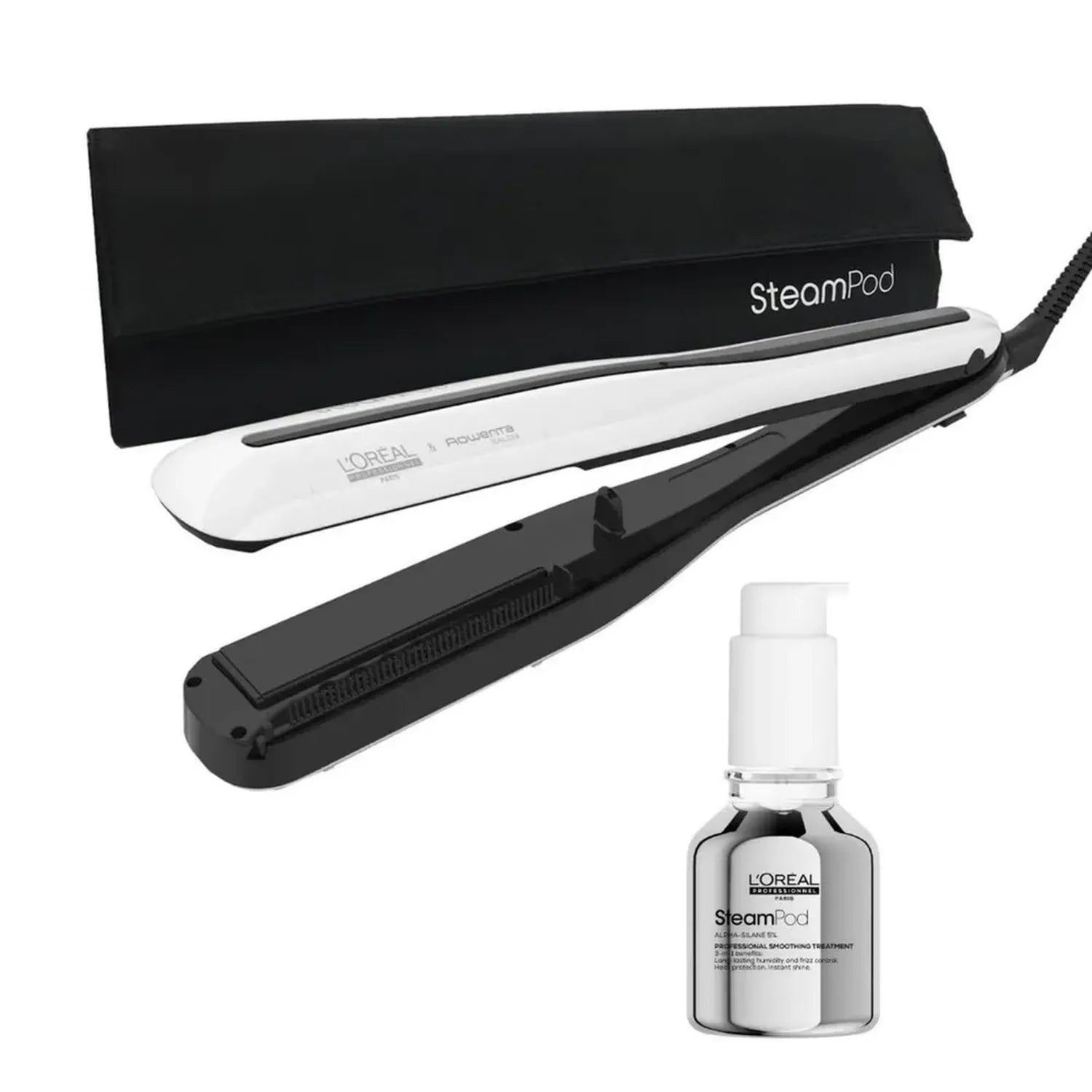 L'Oréal Professionnel SteamPod 3 Pflegeset: Dampfstyler mit Tasche und Glättungskonzentrat für Hitzeschutz
