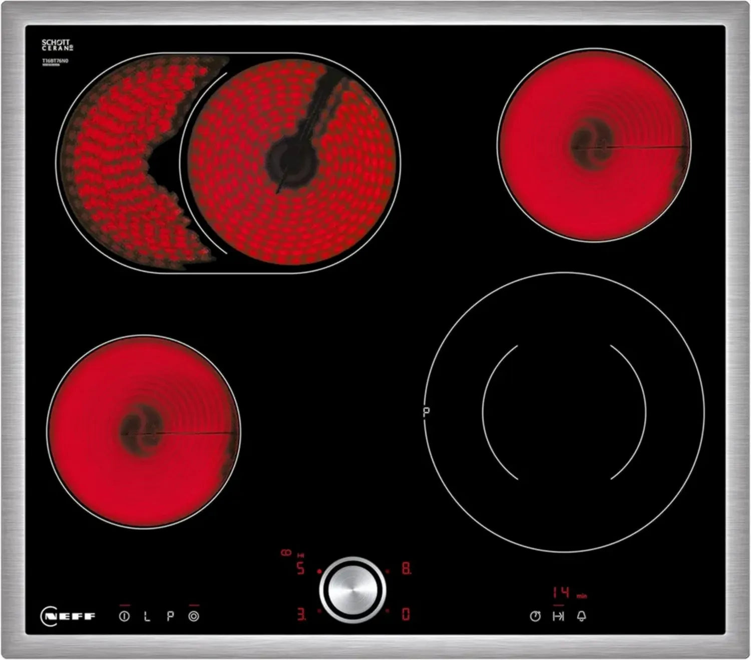 NEFF Elektrokochfeld 60 cm, TwistPad Steuerung, Bräterzone, Leistungsstufe, Autarkes Glaskeramikkochfeld