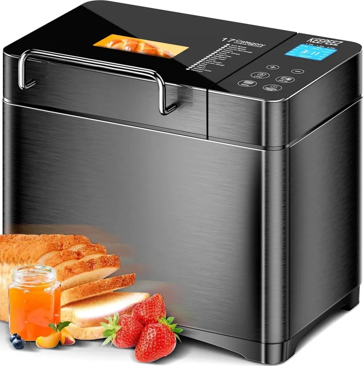 Multifunktionaler 17-in-1 Brotbackautomat, Edelstahl, 1kg Kapazität, 710W, mit Keramikpfanne und automatischem Nussspender