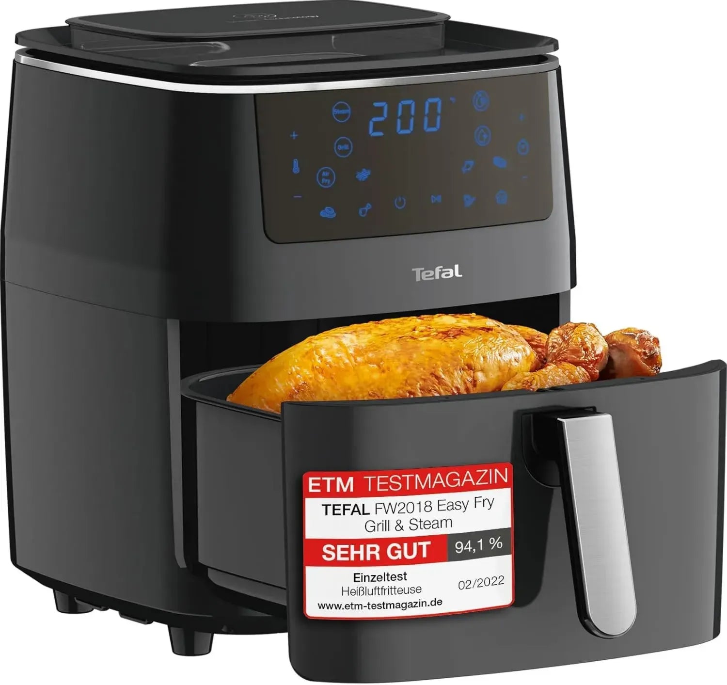 Tefal 3-in-1 Heißluftfritteuse, Grill und Dampfgarer, 7 Programme, 6,5L, ölfrei, energiesparend, schwarz