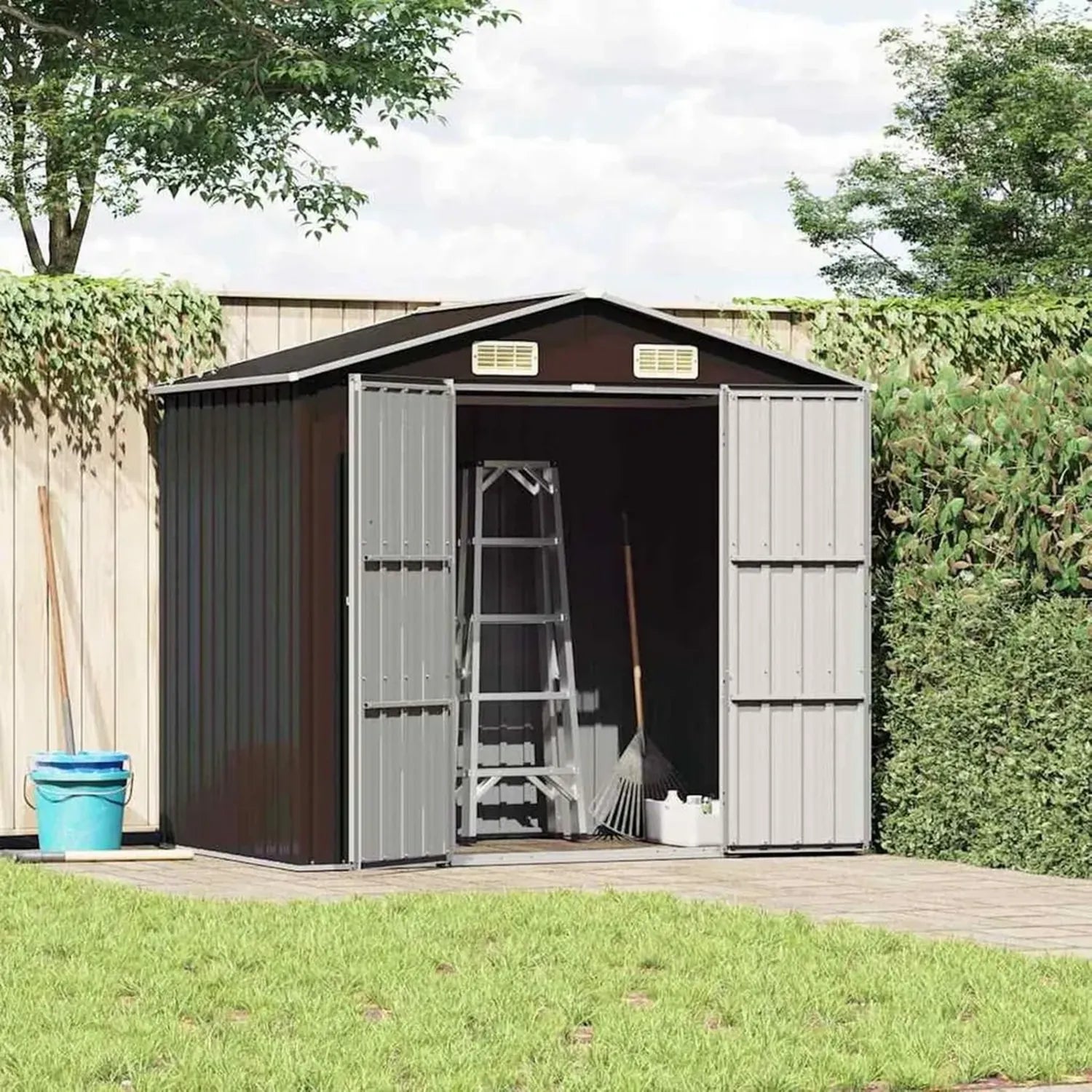 Metallgerätehaus Braun 205x129x183 cm aus verzinktem Stahl für Garten und Terrasse