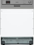 Sharp Teilintegrierter Geschirrspüler 60 cm, Edelstahl, Energieeffizienzklasse E, 13 Maßgedecke, 3 Programme, 50-minütiges Kurzprogramm