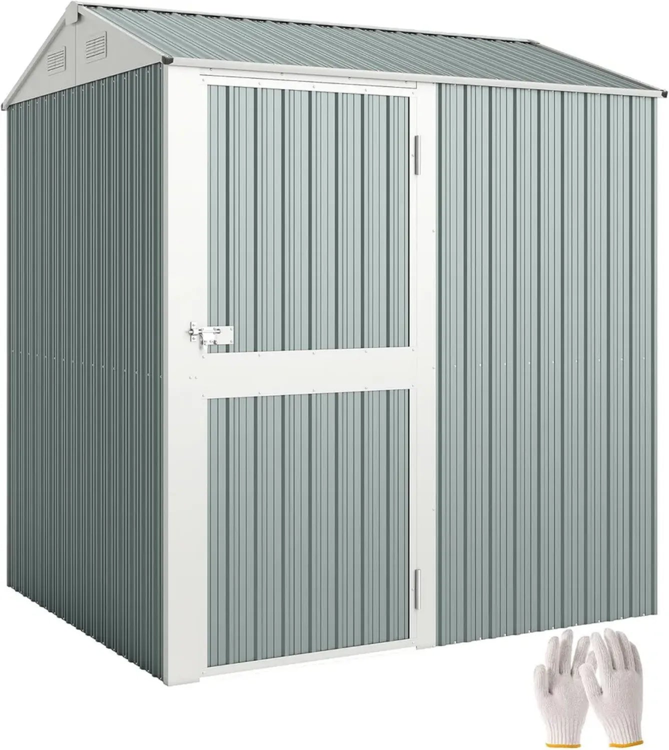 Outsunny Metallgerätehaus 3,5 m², abschließbarer Gartenschuppen mit Satteldach und Belüftung, 209 x 177 x 236 cm, hellgrau