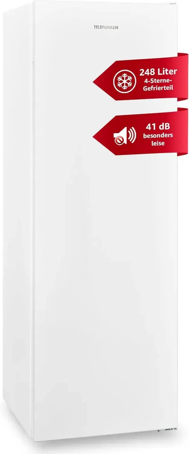 Großer Telefunken Gefrierschrank F-GS-175-E-W | 248 Liter Kapazität | leise mit 41 dB | 4-Sterne-Gefrierfach | Temperaturregelung | Freistehend in Weiß