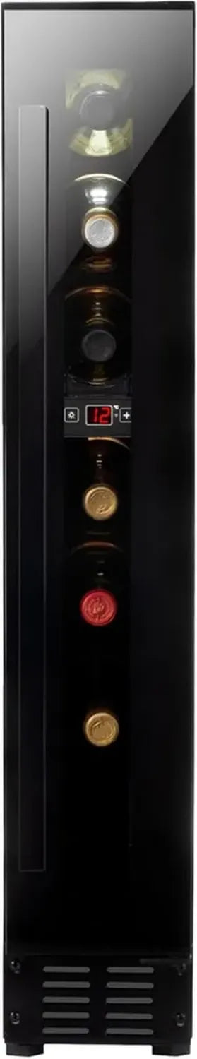 Amica Freistehender Weinkühlschrank mit 7 Flaschen Kapazität, Kompressortechnik, UV-Schutz, Rauchglastür, 5-20°C, Schwarz