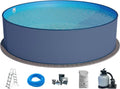 Planet Pool Aufstellpool Komplettset Rund 300x120 cm, Stahlwand Anthrazit mit Blauer Folie