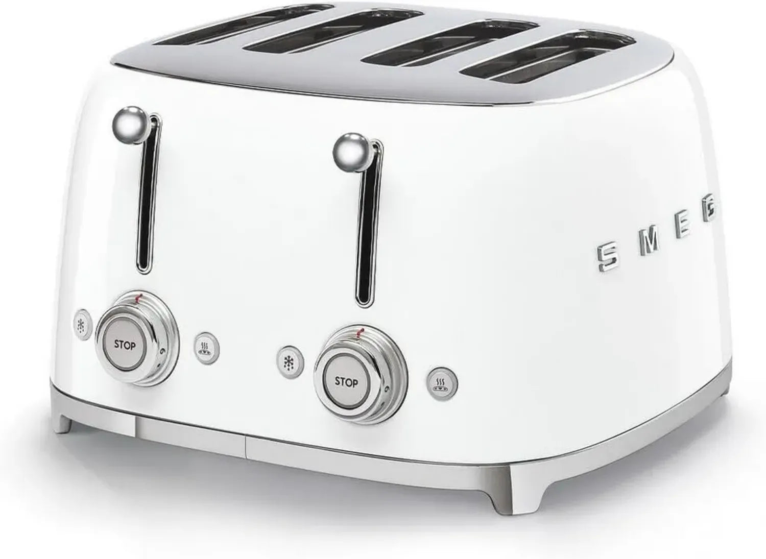 Smeg 4-Scheiben-Toaster TSF03WHEU, 6-stufig, Aufwärm-, Auftau- und Bagel-Funktion, 2 Krümelschubladen, 2000W, Weiß