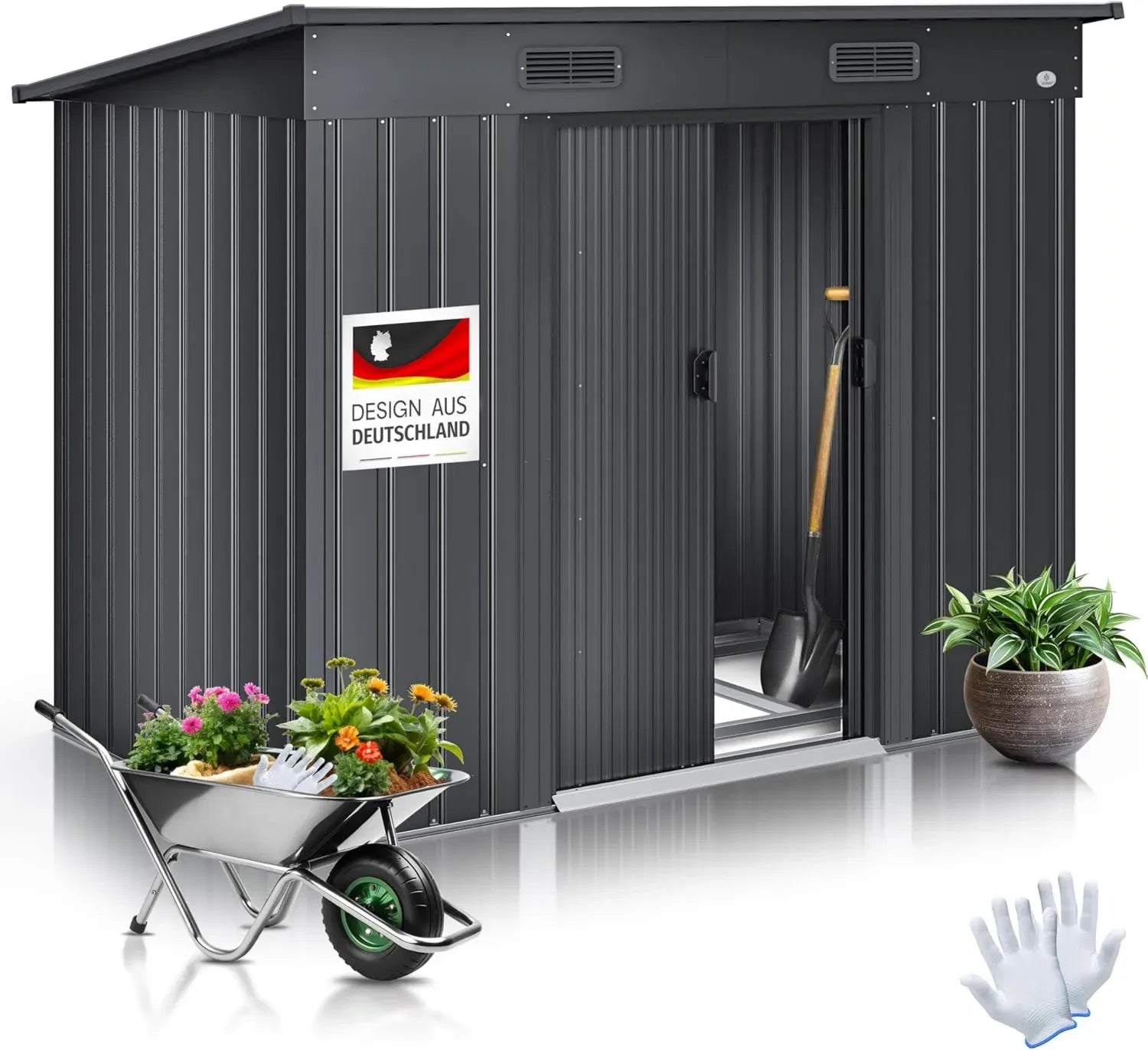 KESSER® Metallgerätehaus mit Schiebetüren und Fundament, Anthrazit