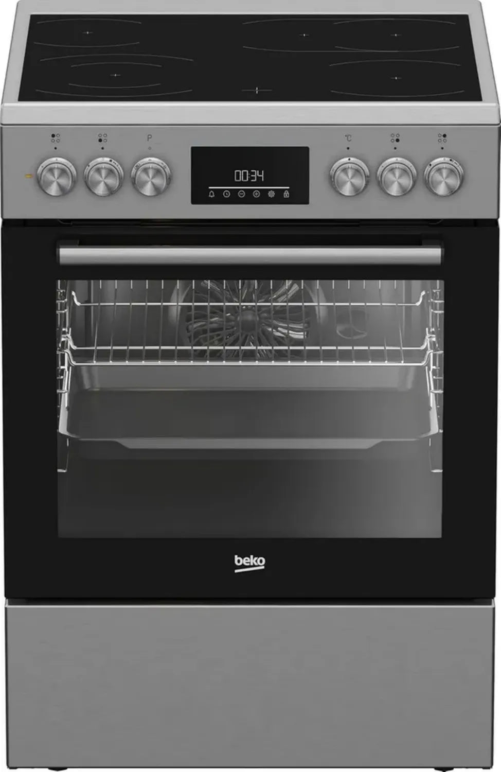 Beko 60 cm freistehender Herd mit 72 l Backofen, SteamShine Dampfreinigung, 8 Funktionen, Edelstahl