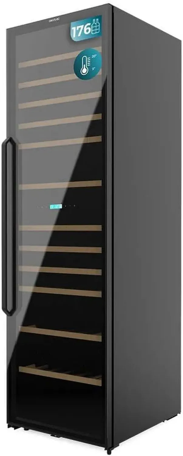 Cecotec Weinkühlschrank 176 Flaschen, Bolero GrandSommelier Duo, Dual-Zonen, UV-Schutz, Temperaturalarm, Aktivkohlefilter, LED-Beleuchtung, Energiesparkompressor, Umkehrbare Tür, Schwarz