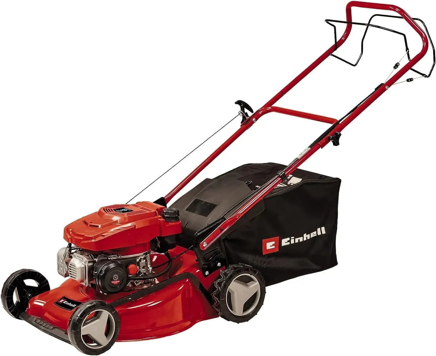 Einhell Benzin-Rasenmäher mit leistungsstarkem 4-Takt-Motor, 1 Zylinder, 2 kW, für Flächen bis 1400 m², abschaltbarer Radantrieb, 9-fache zentrale Schnitthöhenverstellung 25-80 mm