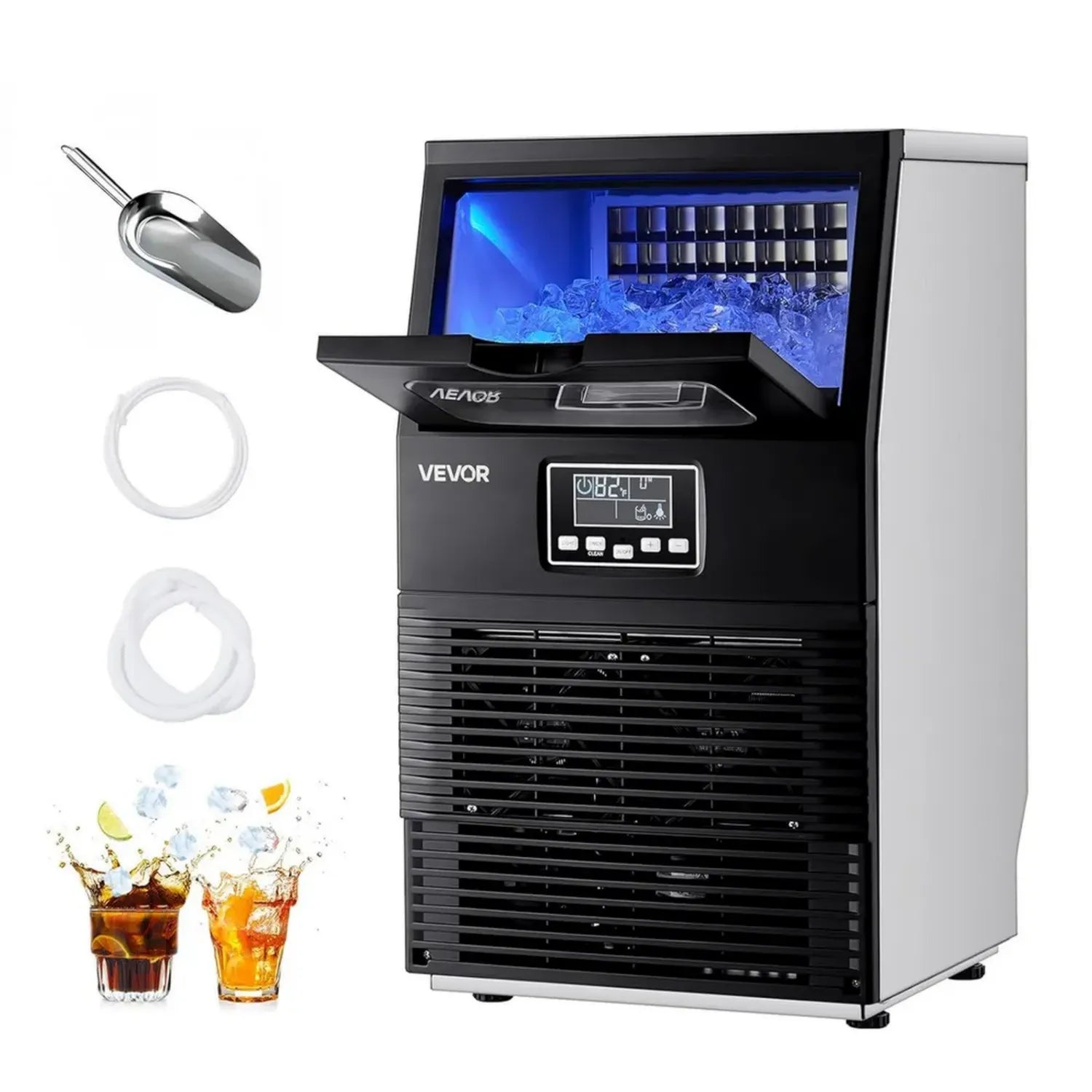 VEVOR Industrielle Eiswürfelmaschine 36 kg/Tag, Edelstahl, LED-Display, selbstreinigend, ideal für Bar und Gastronomie