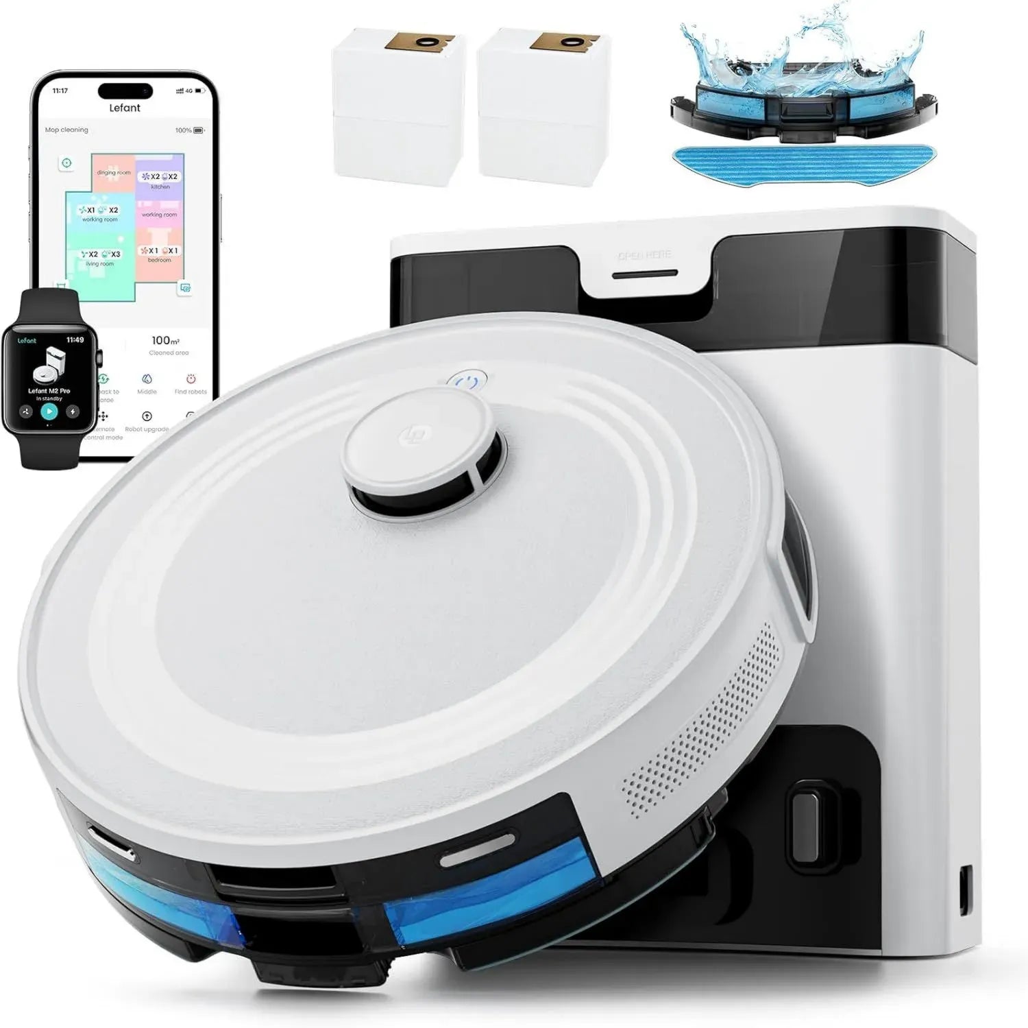LEFANT M2 Pro Saugroboter mit Präzisions-LiDAR und Smart-App, 6000 Pa Saugleistung, Selbstentleerung, Wischfunktion, ideal für Tierhaare und Teppiche