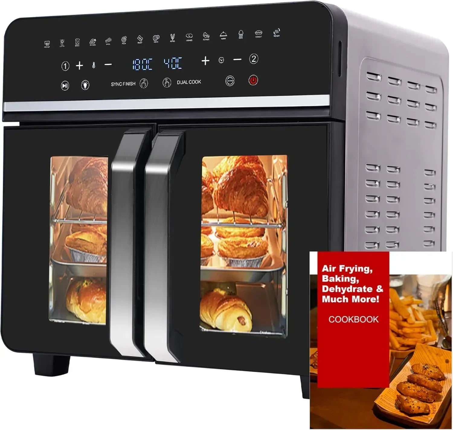 Heißluftfritteuse XXL 23L mit LED-Touchscreen, 15 Programme & Rezeptbuch
