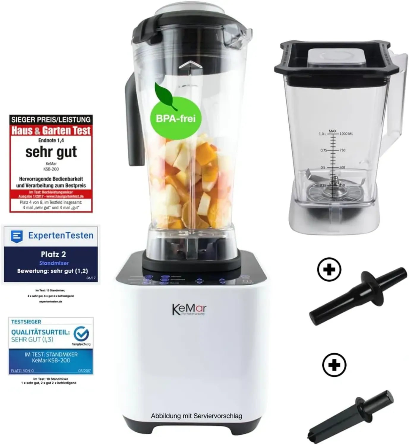 Profi Standmixer mit 1500W Motor, 30000 U/min, 6 Programmen, Touchscreen, inkl. 1L und 2L Behälter