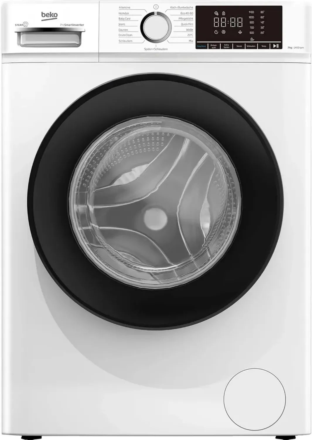 Beko Waschmaschine 7 kg, 1400 U/min, freistehend, AddXtra Funktion, SteamCure Technologie, energieeffizient, Weiß