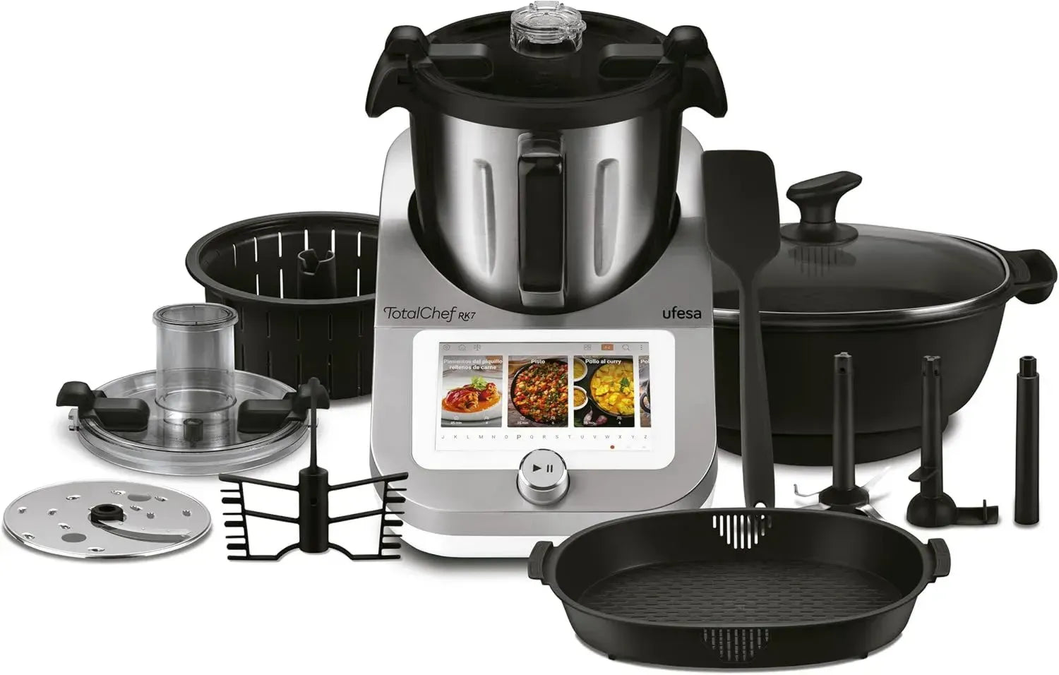 Ufesa TotalChef RK7 WLAN Küchenmaschine, 30-fach Multifunktions-Kochroboter, 4,5L, 7-Zoll Touchscreen, Mit Rezeptbuch, Exklusiv bei Amazon, Silber/Weiß
