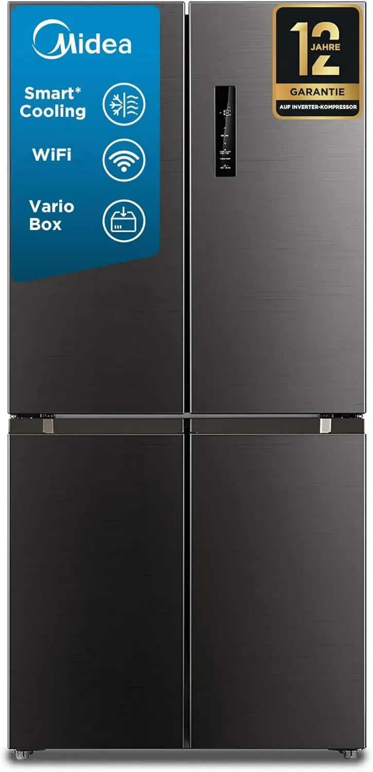 Midea Multi Door Kühlschrank mit NoFrost und Inverter, 305L Kühlbereich, 169L Gefrierbereich, 178cm Höhe, Edelstahl