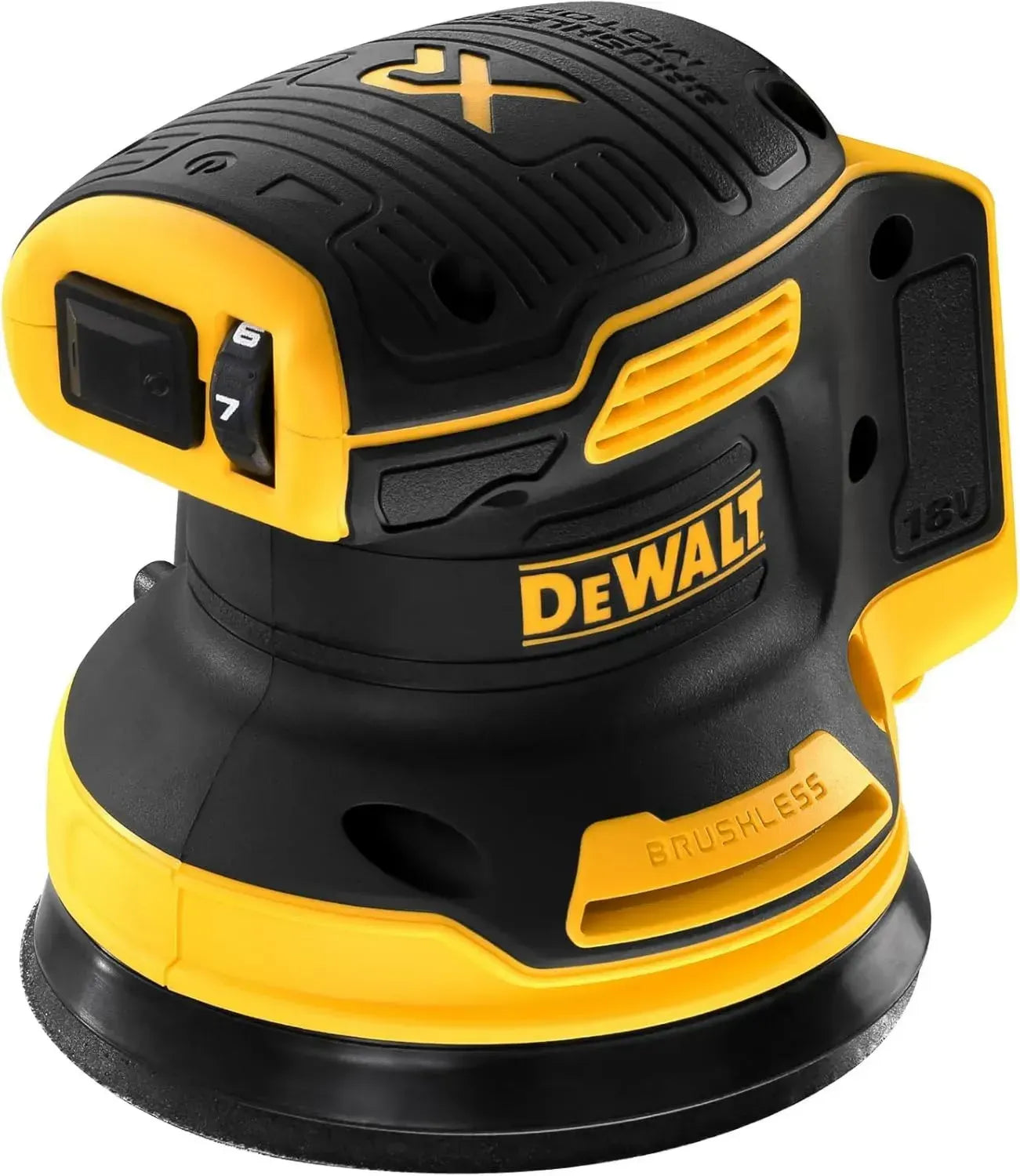 DEWALT 18V Akku-Exzenterschleifer, 125 mm Schleifpapier, Drehzahlregulierung, Staubschutz, Klettfix-System, ohne Akku/Ladegerät
