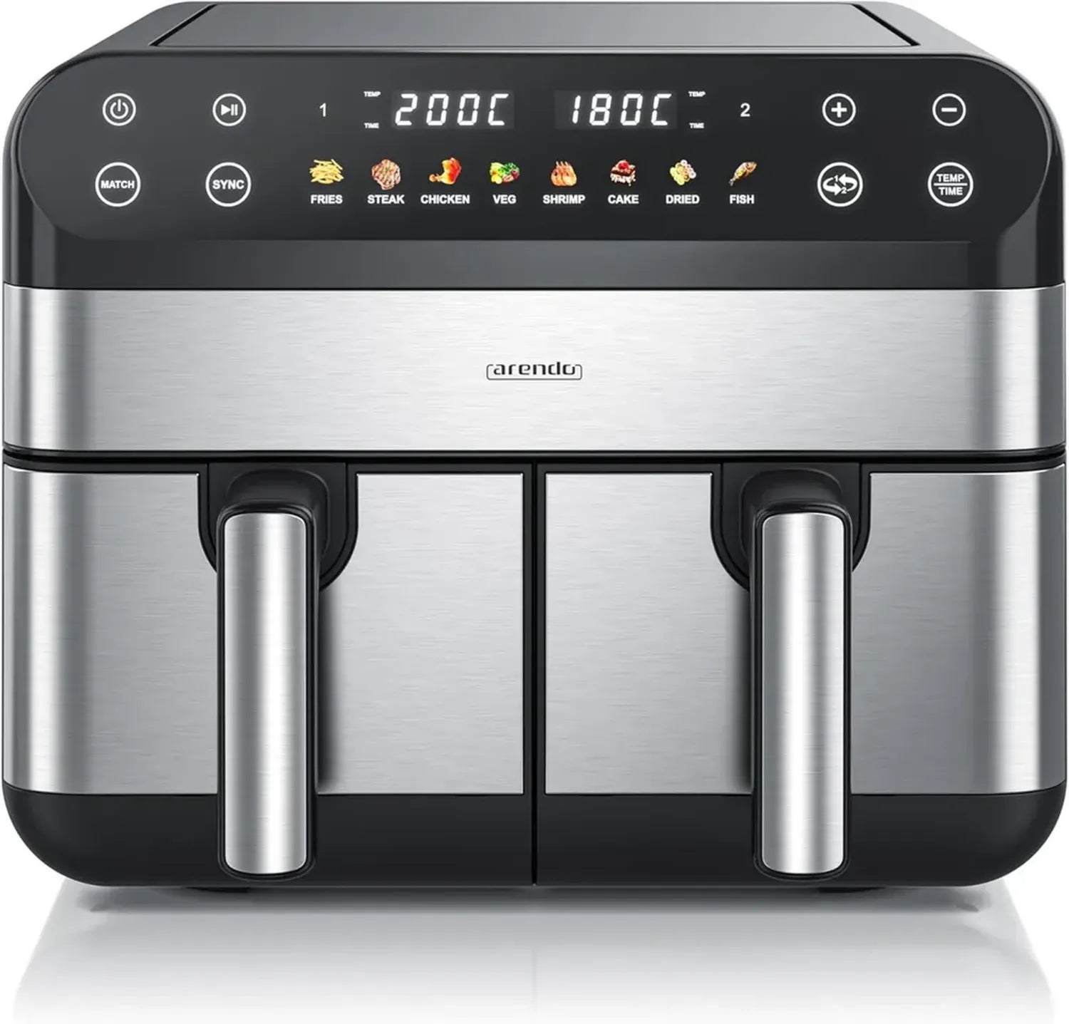 Arendo 9L Heißluftfritteuse mit Doppelkammersystem - 8 Programme - Touch-Bedienung - Energieeffizientes 3D Umluftsystem - Antihaft und spülmaschinenfest