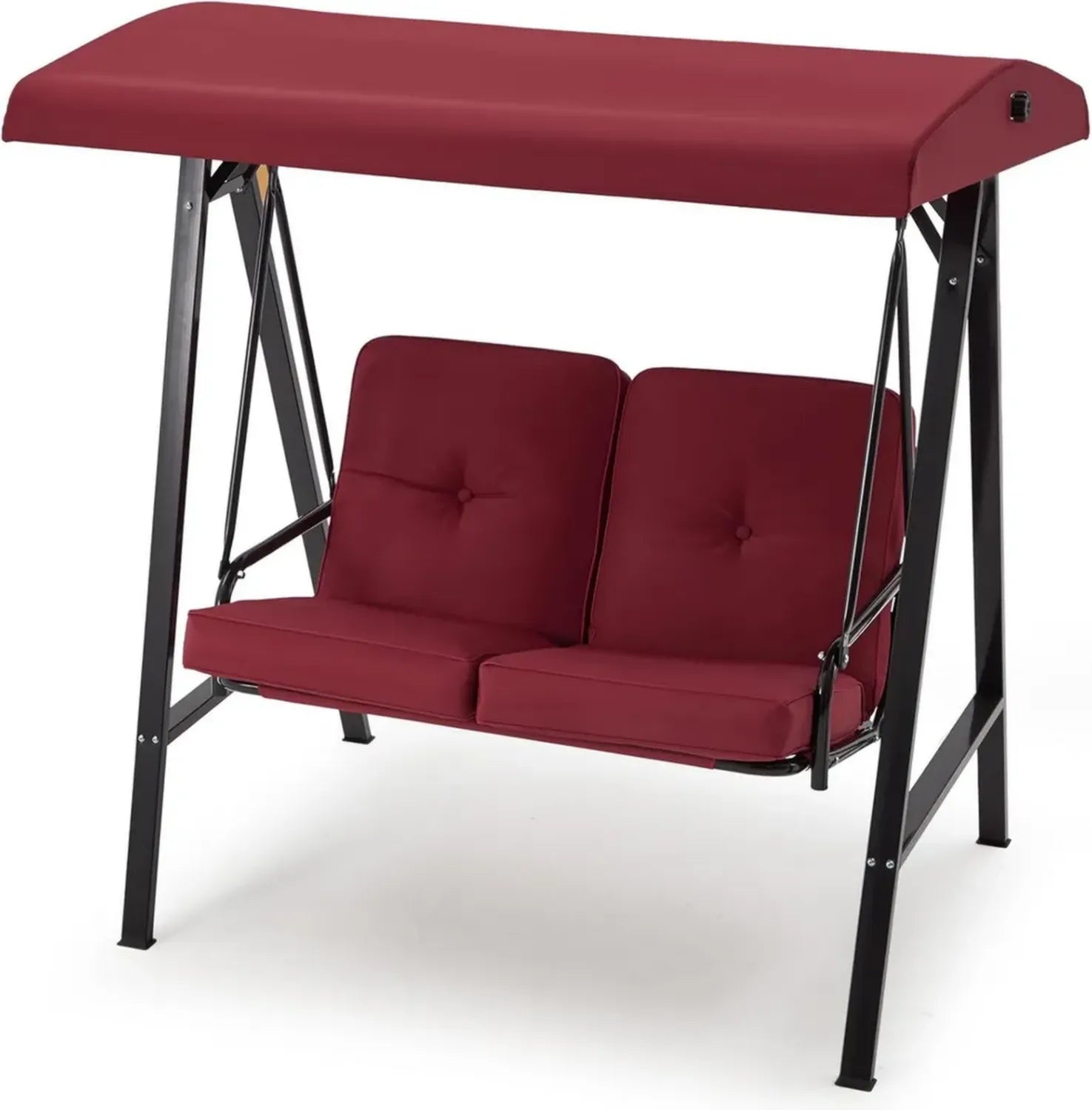 YODOLLA 2-Sitzer Gartenschaukel mit Sonnendach und abnehmbarem Kissen, Verandaschaukel für Terrasse und Poolbereich in Rot