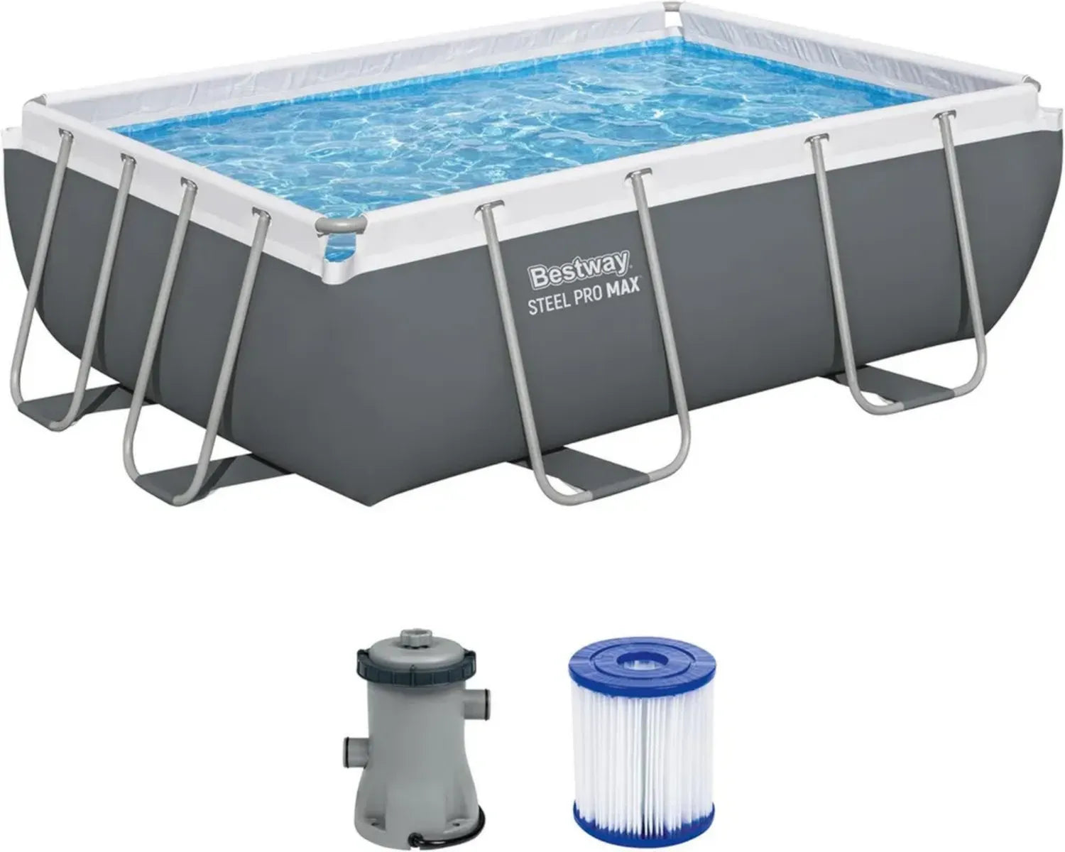 Bestway Power Steel Rechteckpool-Set mit Filterpumpe, 282 x 196 x 84 cm, grau