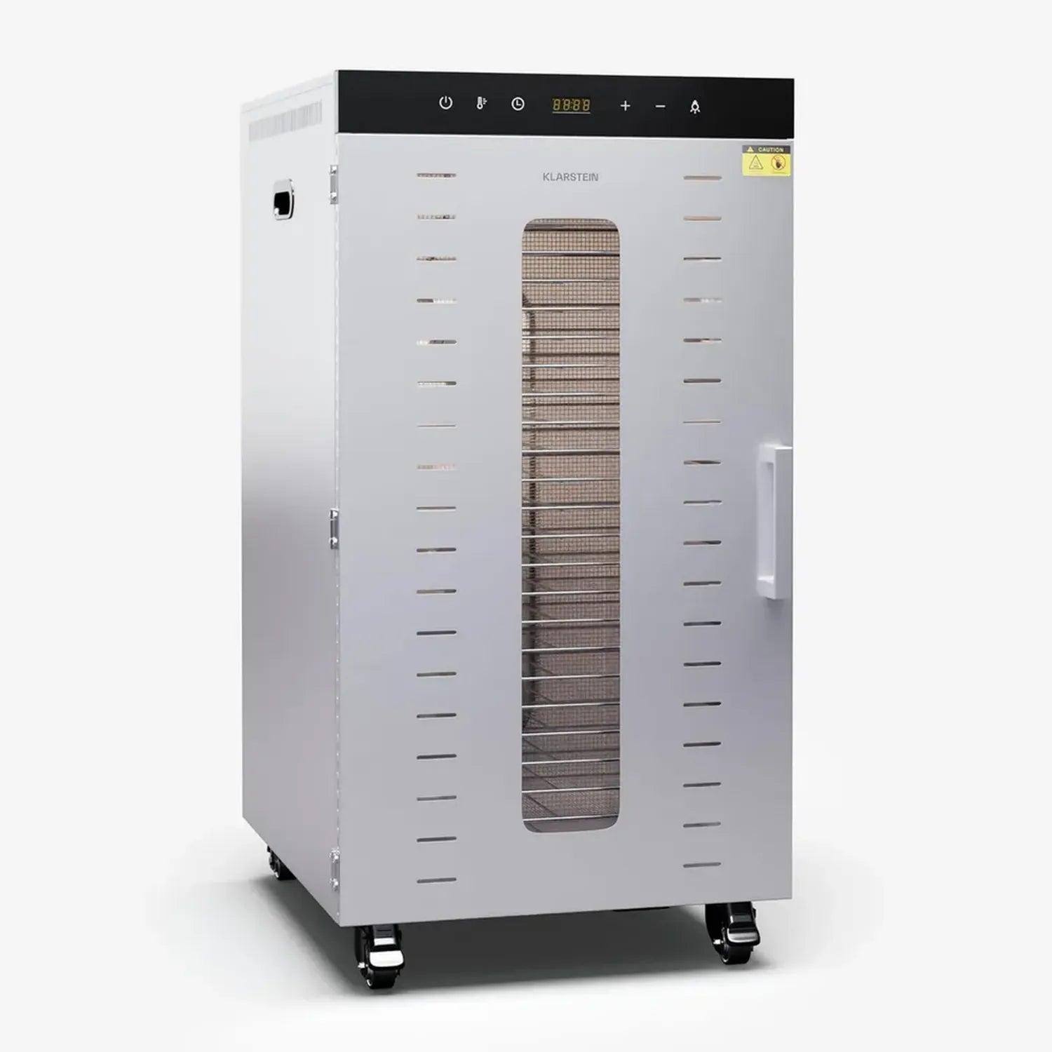 Klarstein Lebensmittel-Dörrgerät – 2000W Edelstahl, 24 Einlegeböden, Temperaturbereich 30-90°C, Timer bis 24 Stunden, 3 Lüfter, 50-55 dB, perfekt für Obst, Gemüse, Fleisch und Kräuter, Silber