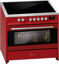 Freistehender 90 cm Induktionsherd mit 5 Kochzonen, inklusive Flexzonen und Booster, in Rot