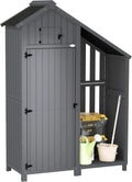 Outsunny Holz-Geräteschrank mit Satteldach, Gartenhaus in Grau-Schwarz, 129x51,5x180 cm