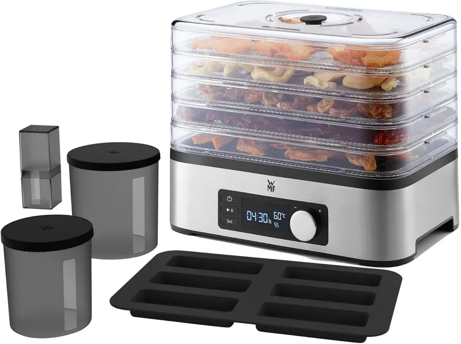 WMF KÜCHENminis Edelstahl Dörrautomat mit 5 Schalen, verstellbarer Temperatur und 24h-Timer
