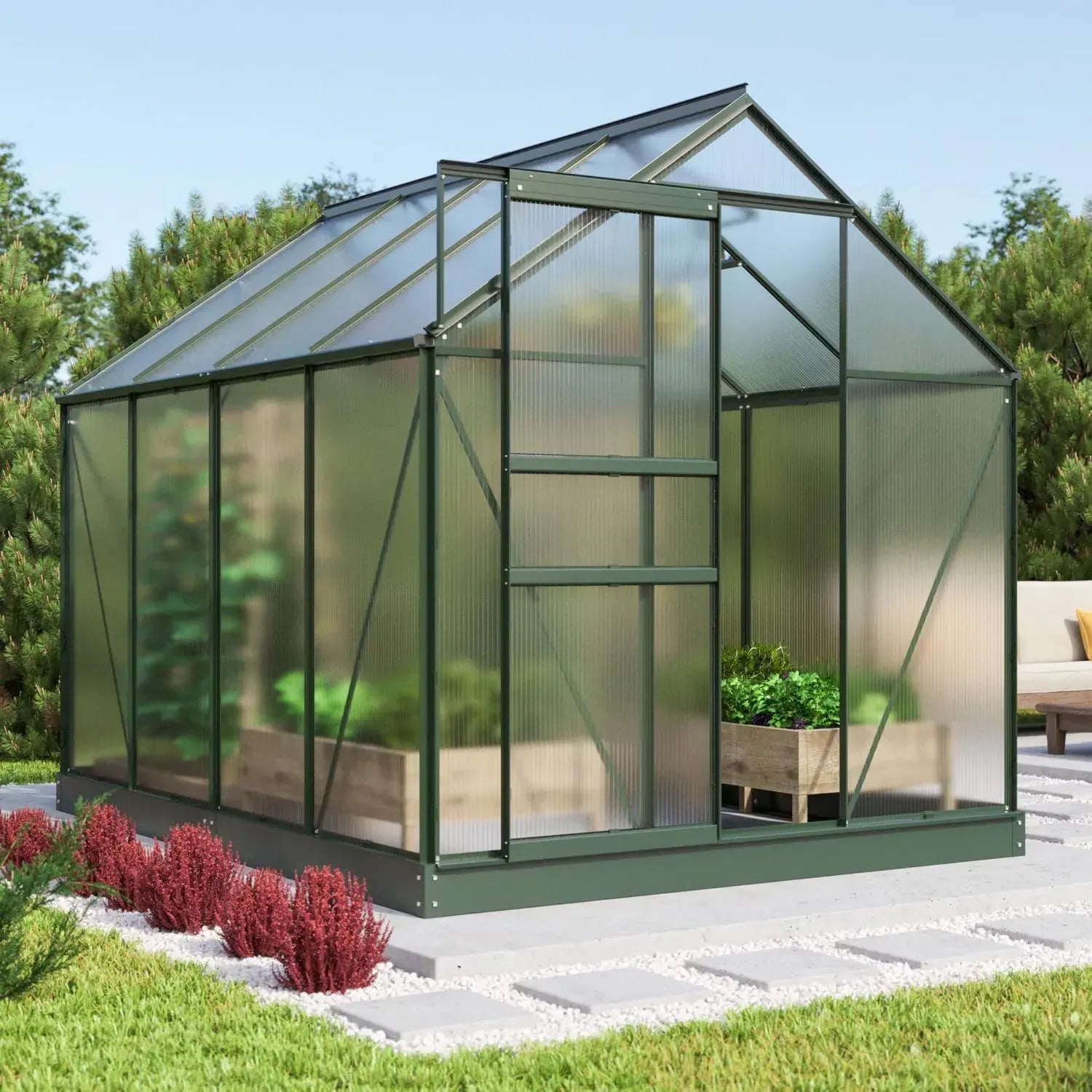 Vitavia Garten-Gewächshaus Comet 5000, Smaragdgrün, 5,0 m², 4 mm Doppelstegplatten | Wetterfest & Stabil | Ideal für Gemüse & Pflanzen | Langlebig & Robust