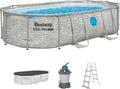 Bestway Power Steel Swim Vista Pool Set mit Sandfilter, Oval 488x305x107cm, Steinoptik Cremegrau