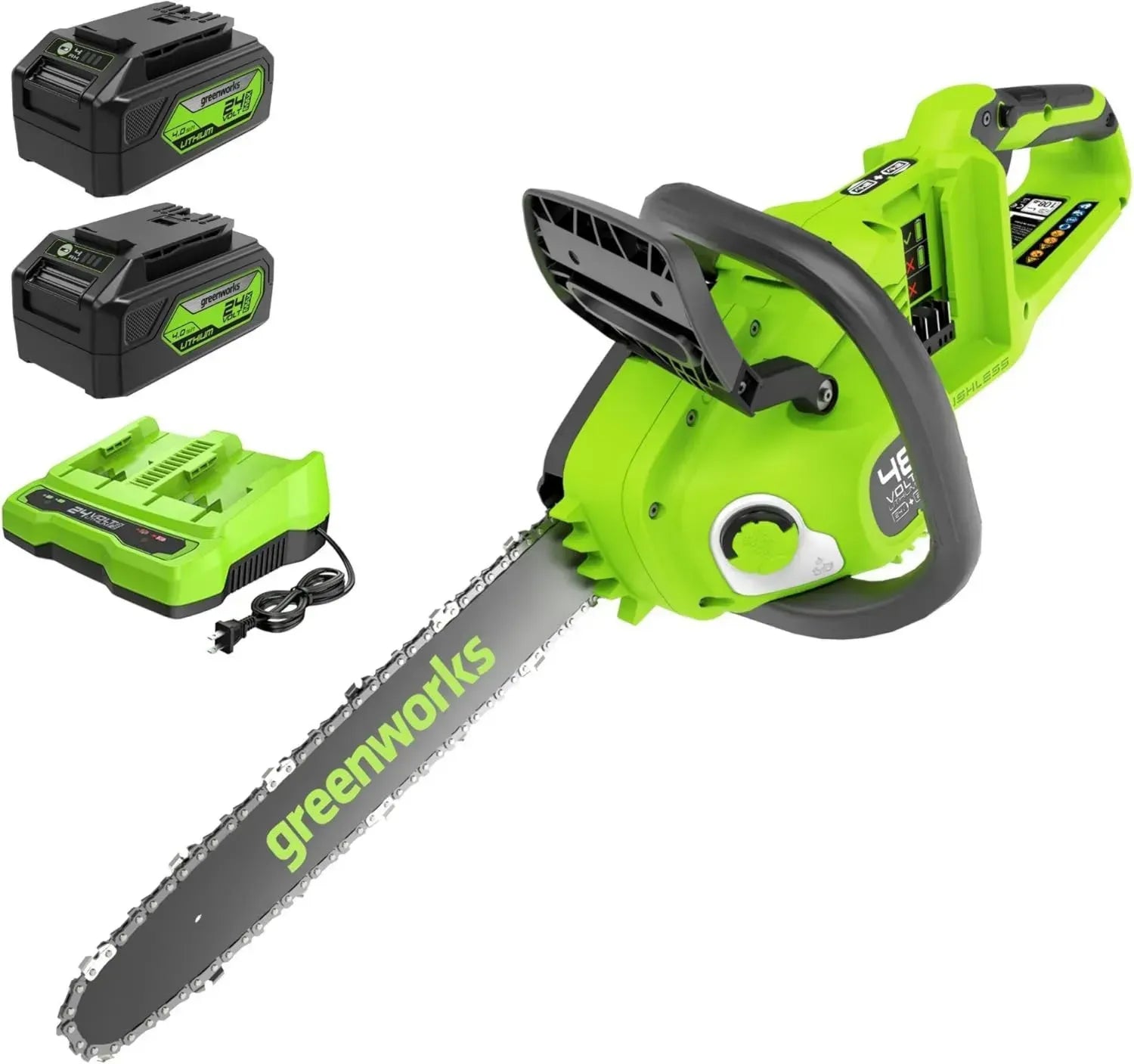 Greenworks 48V Akku-Kettensäge, 35 cm, bürstenlos, 20 m/s, inkl. 2x 4Ah Akkus & Doppelladegerät, 3 Jahre Garantie