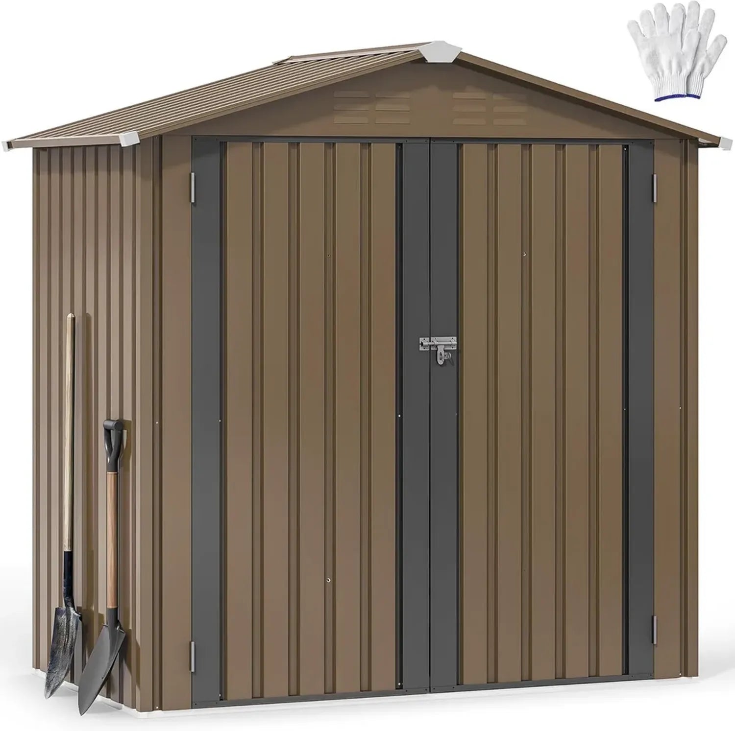 YITAHOME Wetterfestes Gerätehaus 1,8x1,2m mit Schloss und Belüftung – Ideal für Gartenwerkzeuge und Rasenmäher (Schokoladenbraun)