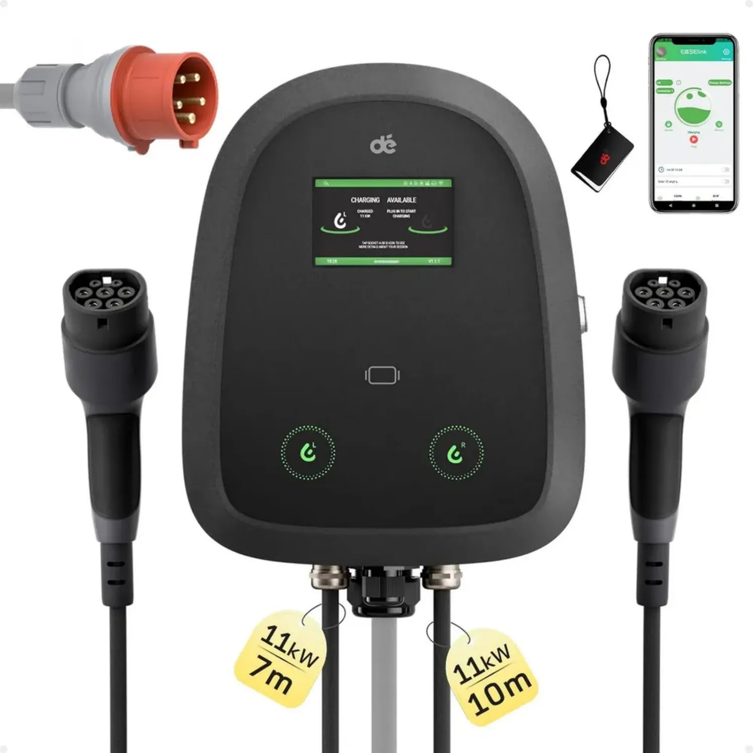 Dual Wallbox 11kW mit RFID, App-Steuerung und Schutz IP54