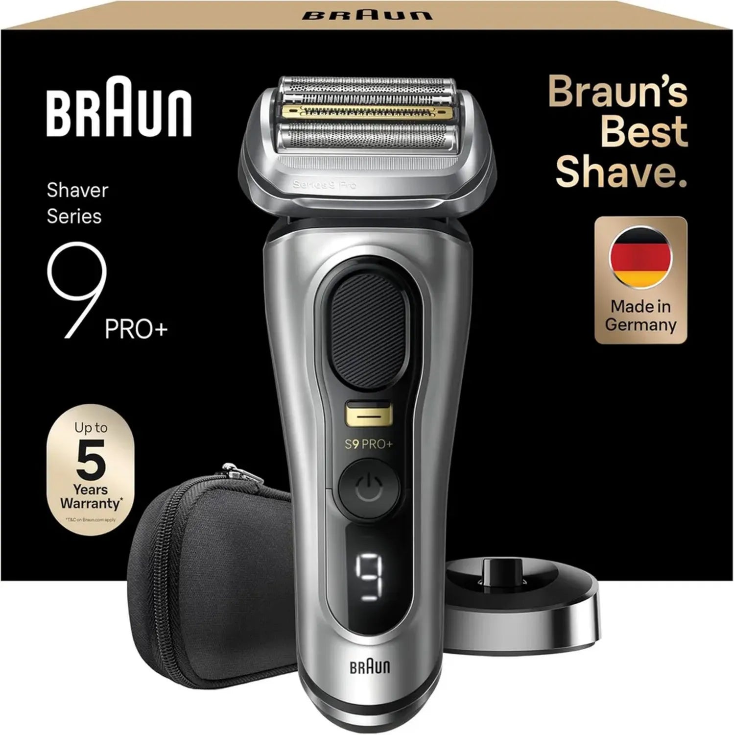 Braun Series 9 Pro Rasierer für Herren, Elektrisch mit 5 Rasierelementen, Nass- und Trockenrasur, Inkl. Ladestation, 60 Min. Akkulaufzeit, Silber