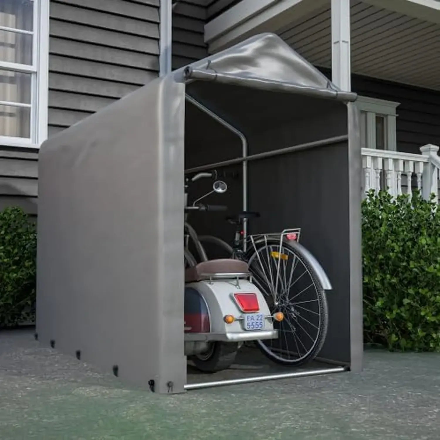 Stahl-Geräteschuppen 187x100x160cm, Wetterfeste Fahrradgarage mit Reißverschluss, Dunkelgrau