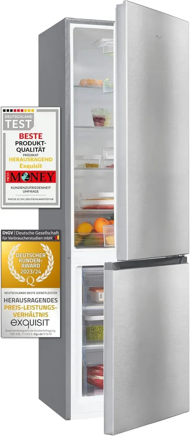 Freistehende Kühl-Gefrierkombination in Edelstahloptik, 269L, Türanschlag wechselbar