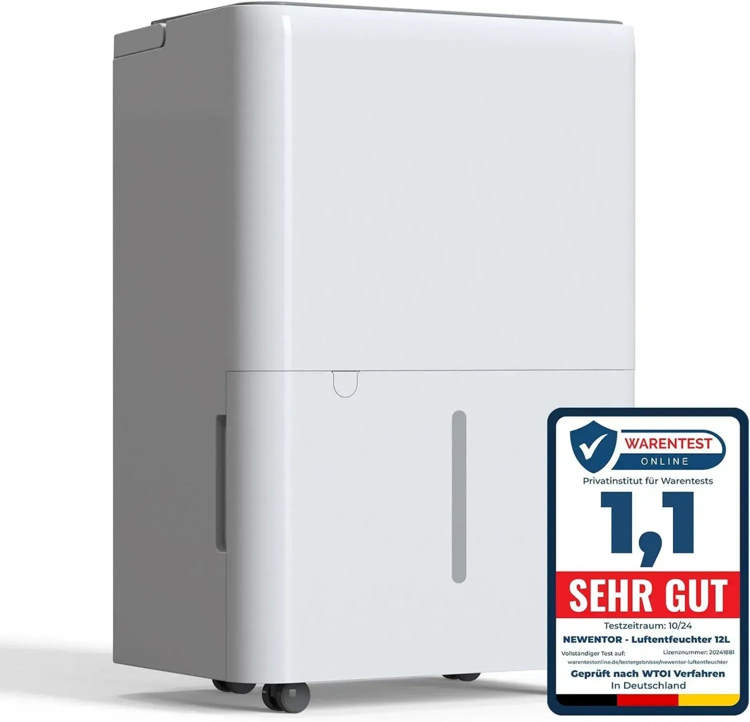 Newentor Effizienter 12L Elektrischer Luftentfeuchter mit Ablaufschlauch für Keller, Leise 35dB, Geeignet für Räume bis 25m²/122m³, 10 Jahre Garantie, Inklusive Filter und Timer