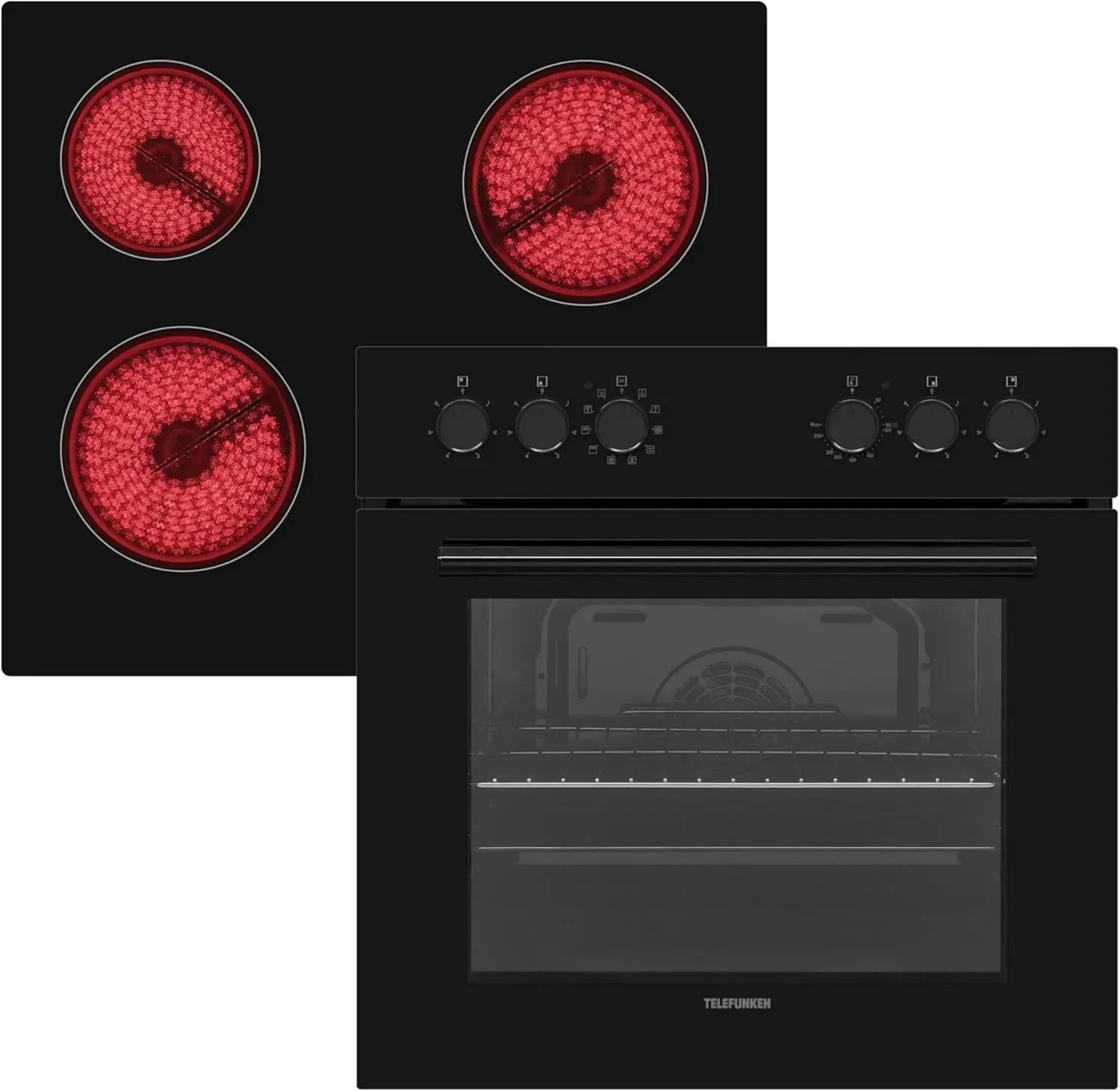 Telefunken Einbauherd-Set mit Glaskeramik-Kochfeld und Umluftgrill, 65L, Edelstahl, 60cm