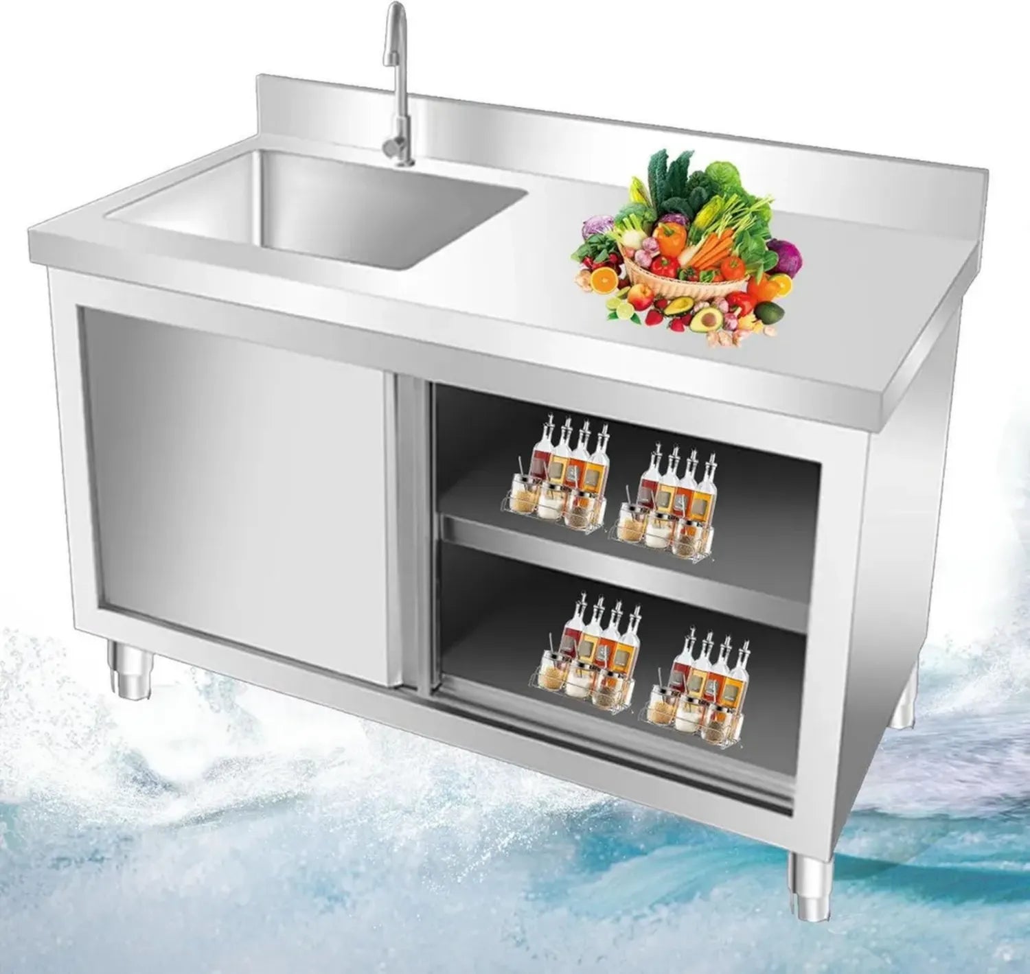 Freistehender Edelstahl Spültisch mit Spüle und Unterschrank, ideal für Außenbereiche und Werkstätten (120x50cm)