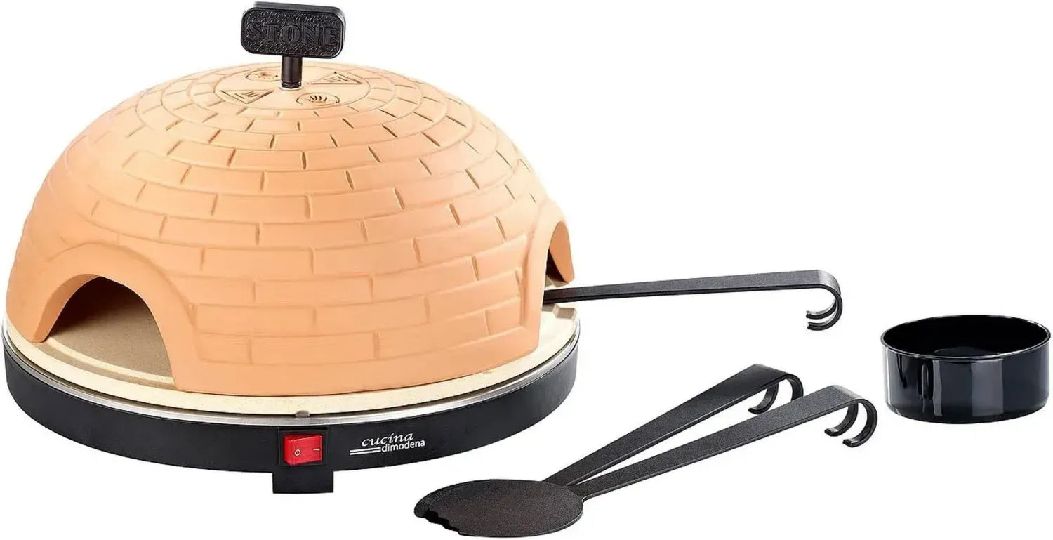 Hochwertiger Pizzaofen mit Terrakotta-Kuppel und Schamottstein, für 8 Personen