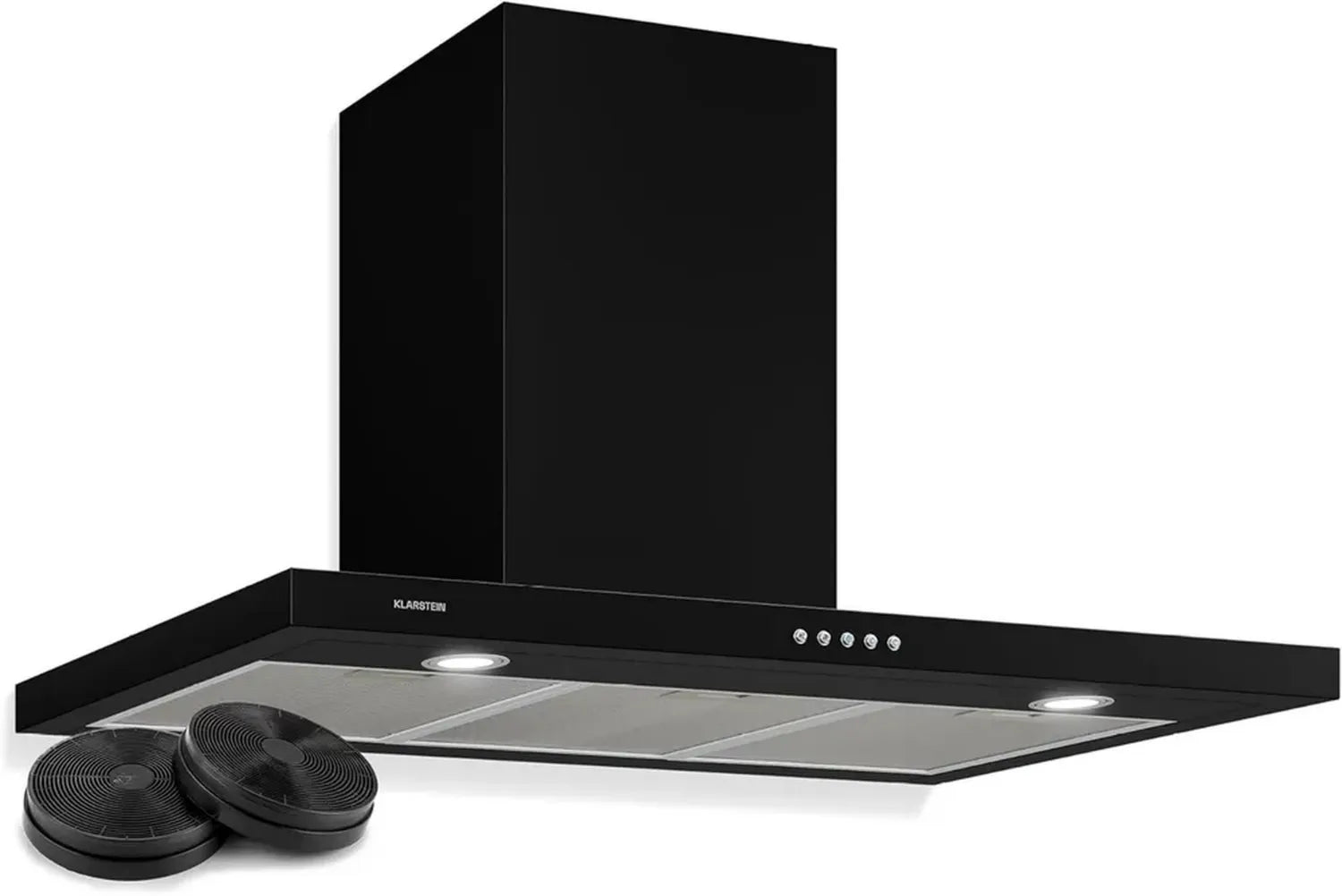 Klarstein Limelight Wand-Dunstabzugshaube aus Edelstahl, 90 cm, schwarz, 600 m³/h, LED-Anzeige