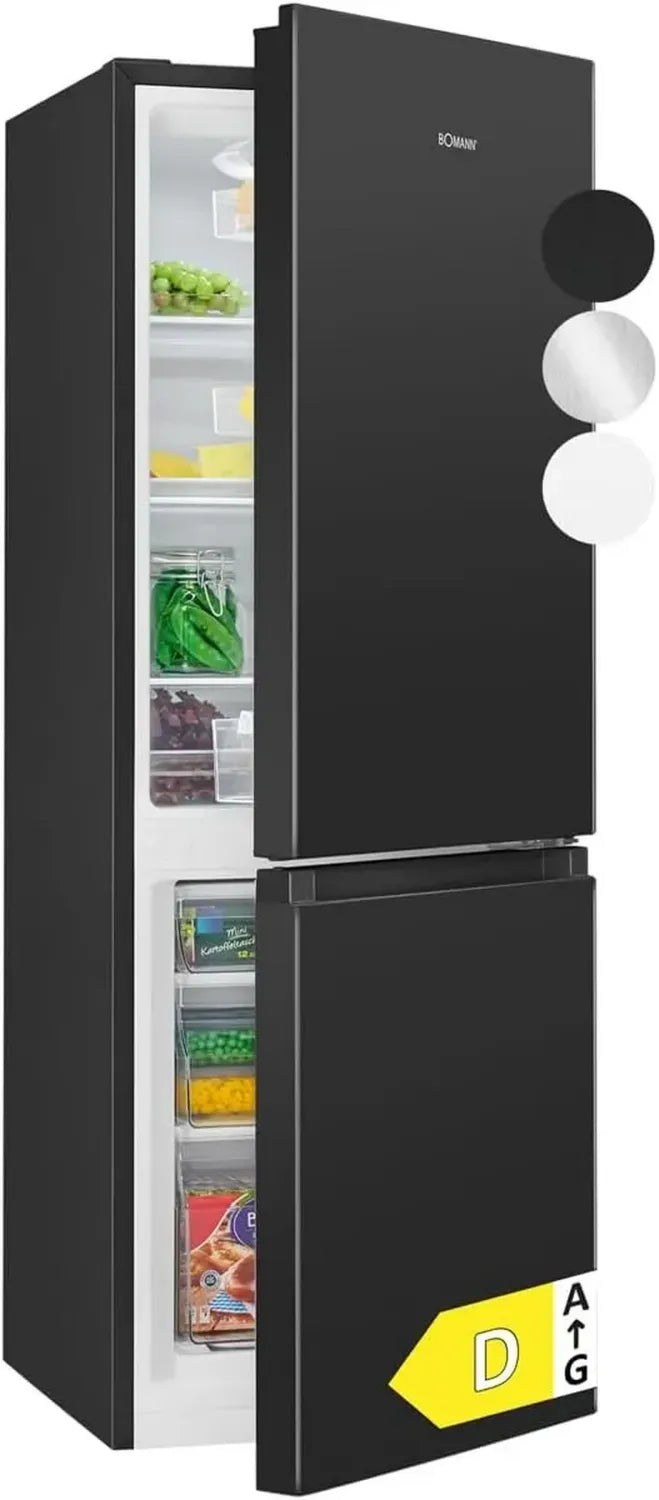 Bomann Kühlschrank-Gefrierkombination, 175L, Energieklasse D, leise 39 dB, umschlagbare Tür, 143 cm, 3 Ablagen, 3 Schubladen, Modell KG 322.1, schwarz
